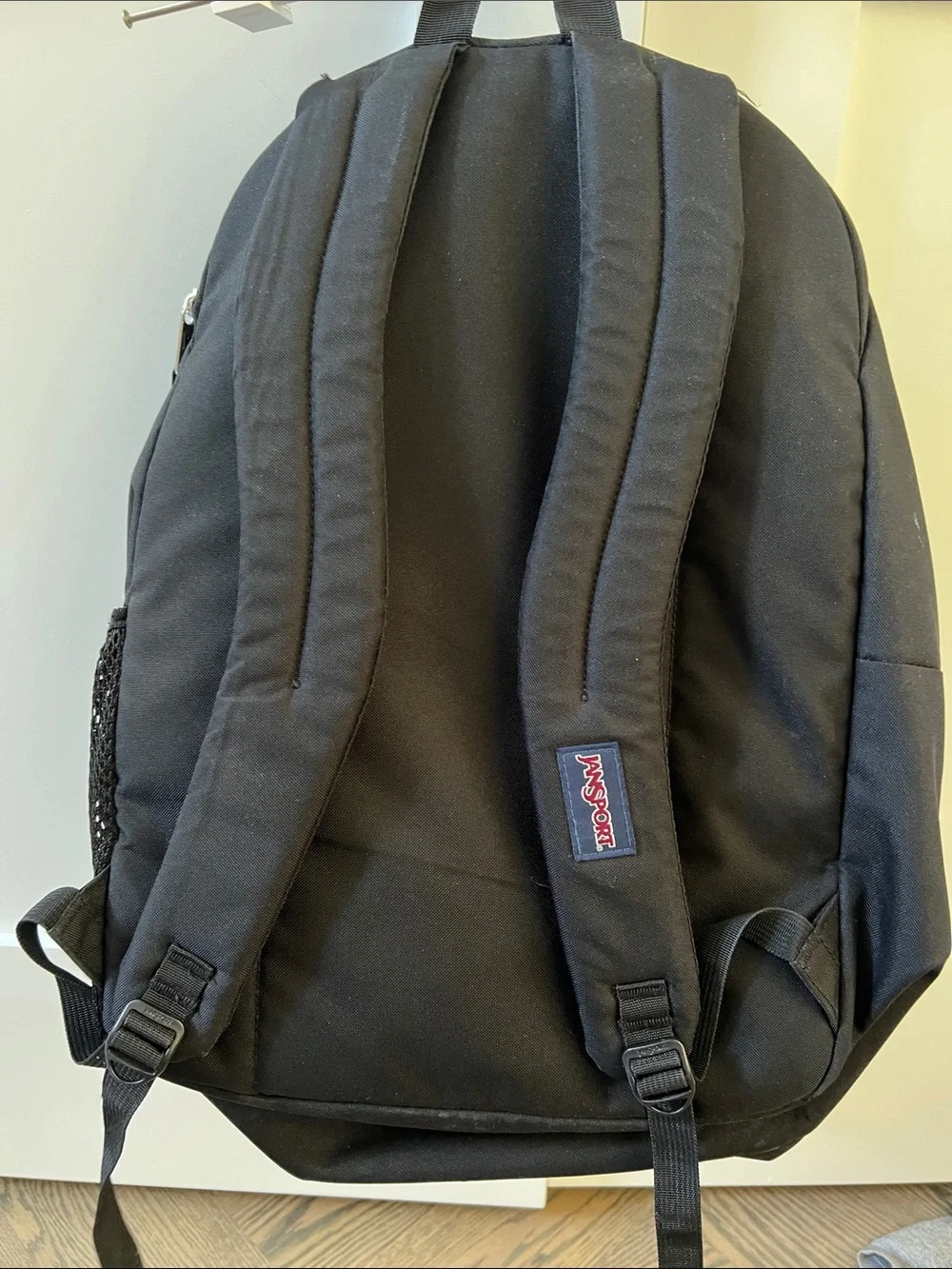 Jansport Black Big Student Backpack with Colorful Patch Accents